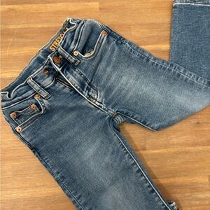 Crew cuts dark washed denim jeans